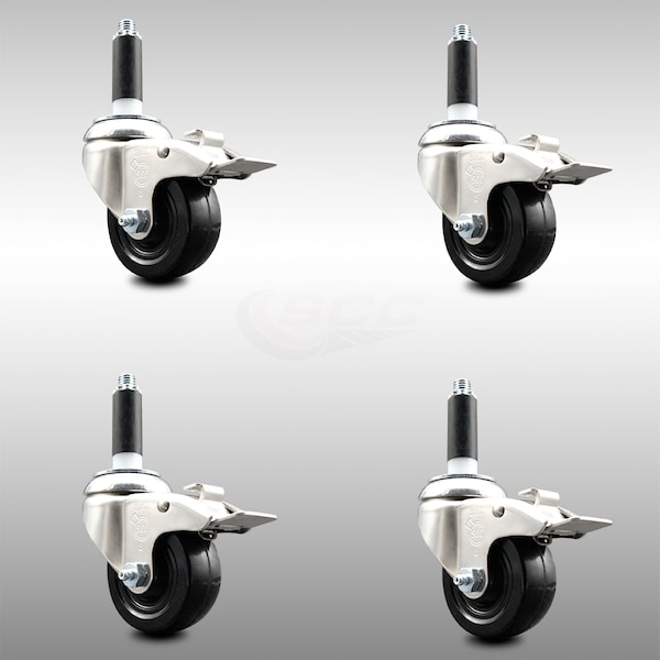 Service Caster 3 Inch 316SS Soft Rubber Swivel 3/4 Inch Expanding Stem Caster Set Lock Brake SCC-SS316TTLEX20S314-SRS-34-4 - main